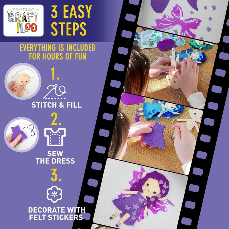CRAFTILOO Fairy Elves Sewing Kit for Kids, Fun and Educational Fairytale Craft Set for Boys and Girls Age 7-12, Sew Your Own Felt Fairy Craft Kit for Beginners (Garden Rainbow Fairies Kit) - Image 4